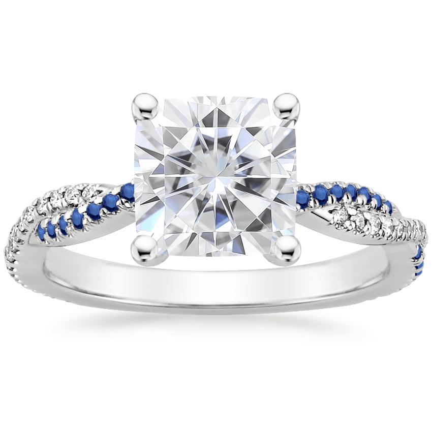 Moissanite Petite Luxe Twisted Vine Sapphire and Diamond Ring (1/8 ct. tw.) in 18K White Gold