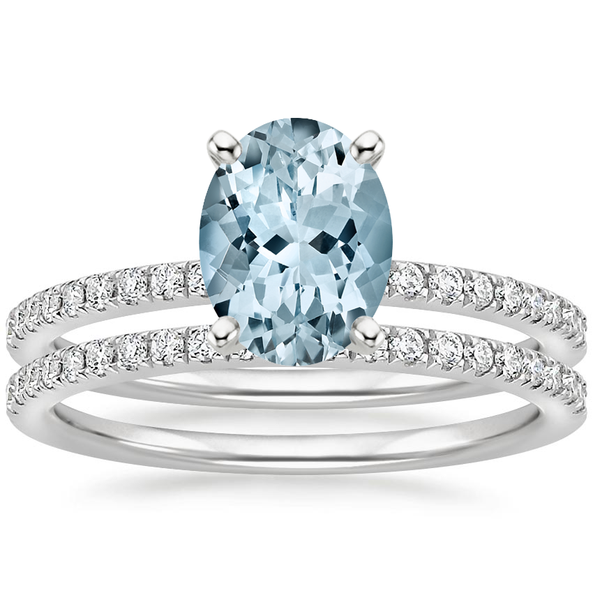 18KW Aquamarine Ballad Diamond Bridal Set (1/3 ct. tw.), top view