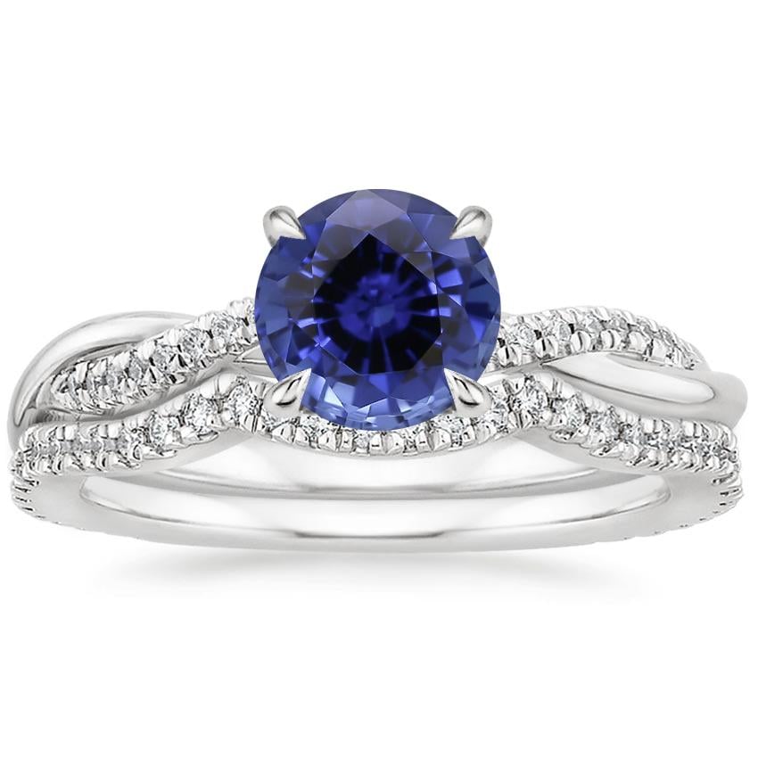 18KW Sapphire Petite Twisted Vine Contoured Diamond Bridal Set (1/3 ct. tw.), top view