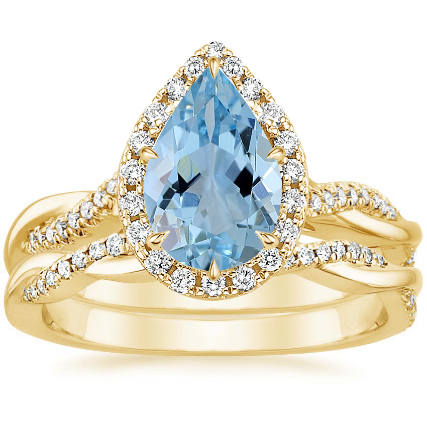 18K Yellow Gold Petite Twisted Vine Halo Diamond Bridal Set (1/3 ct. tw.)