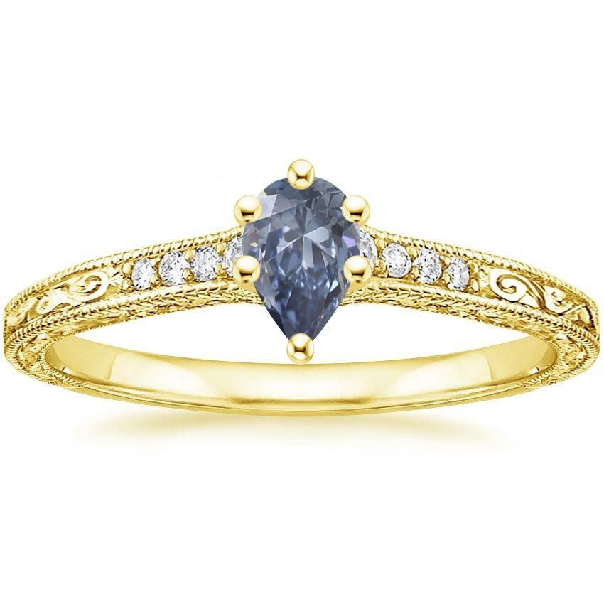 18K Yellow Gold Hudson Engraved Diamond Ring, large top view