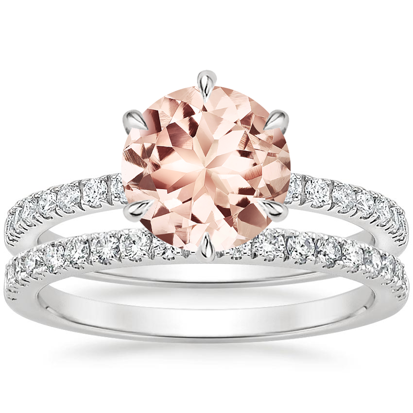 18KW Morganite Bliss Diamond Ring (1/6 ct. tw.) with Bliss Diamond Ring (1/5 ct. tw.), top view