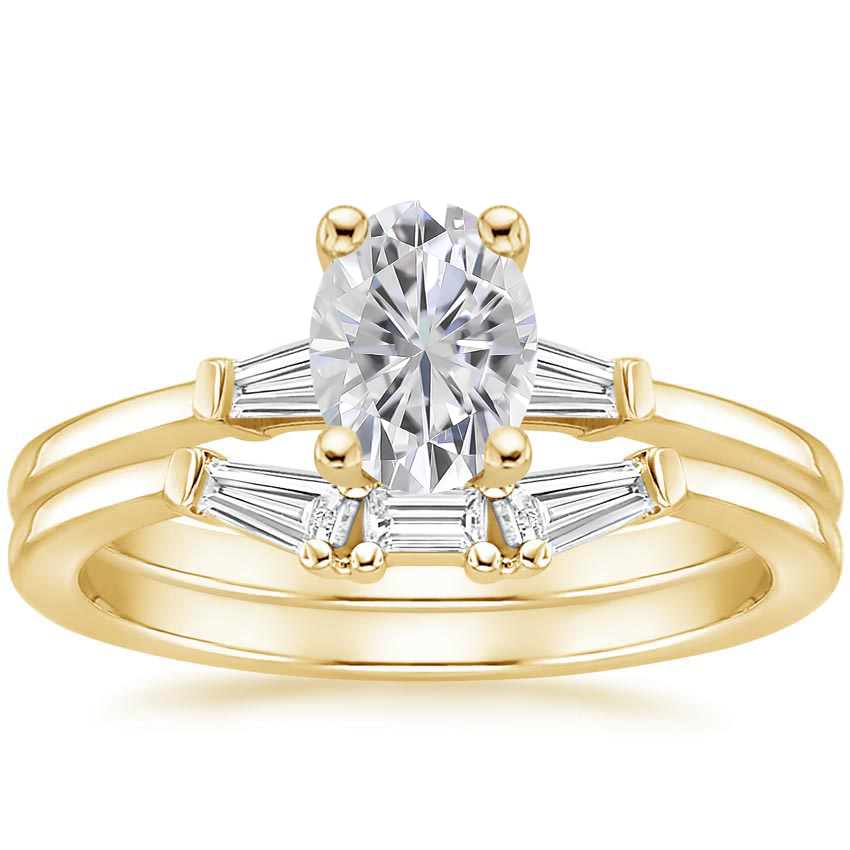 18KY Moissanite Tapered Baguette Diamond Bridal Set, top view