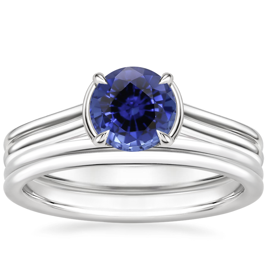 18KW Sapphire Jade Trau Alure Solitaire Ring with Sorella Double Wedding Ring, top view