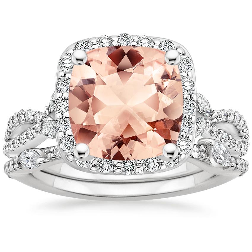 PT Morganite Luxe Willow Halo Diamond Bridal Set (5/8 ct. tw.), top view