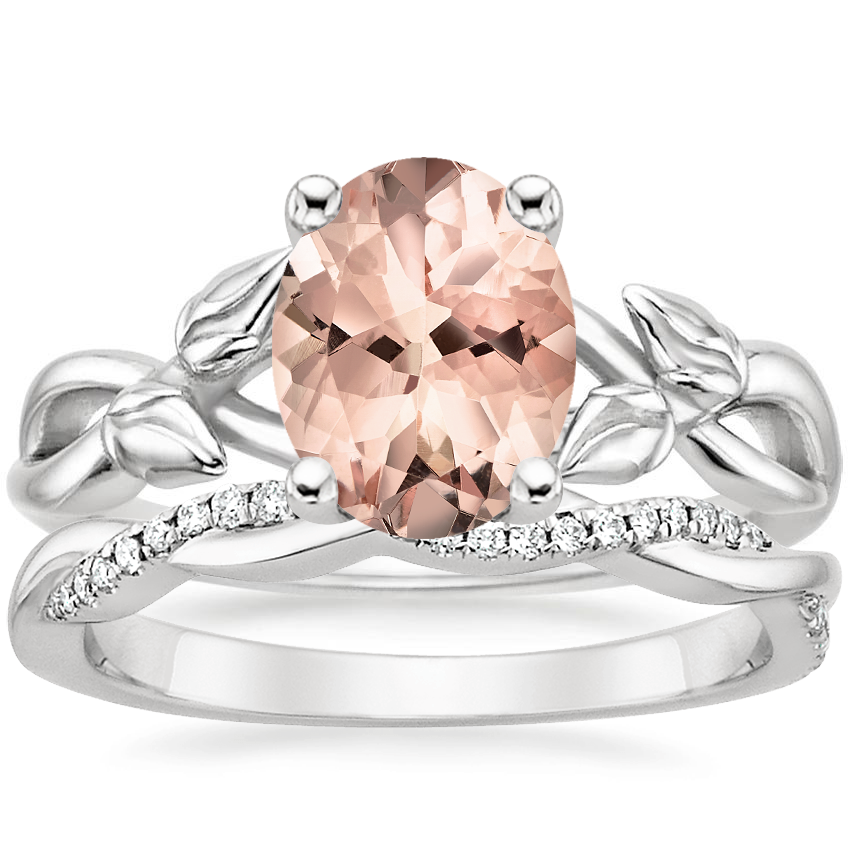 18K White Gold Budding Willow Ring with Petite Twisted Vine Diamond Ring 1 8 ct. tw