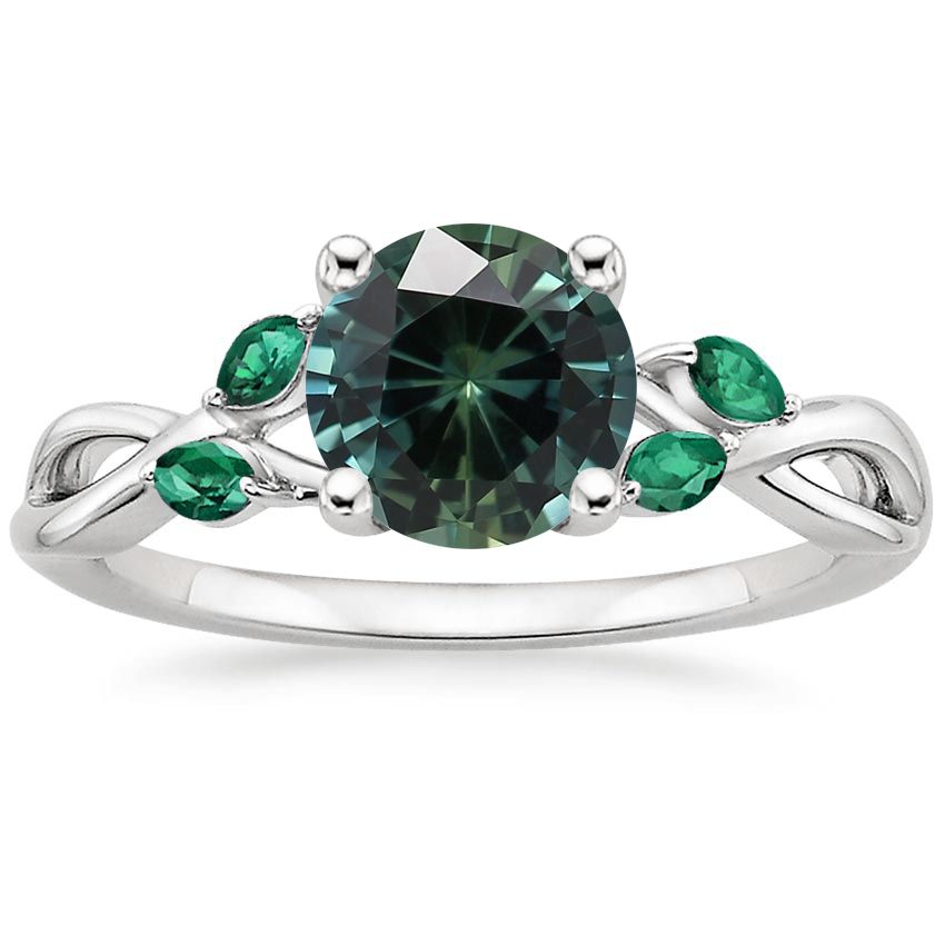 Platinum Willow Ring With Lab Emerald Accents, large top view