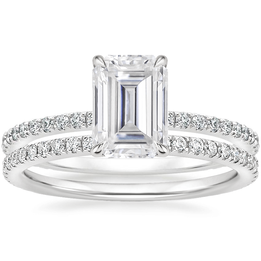 18KW Moissanite Demi Diamond Ring with Luxe Ballad Diamond Ring, top view