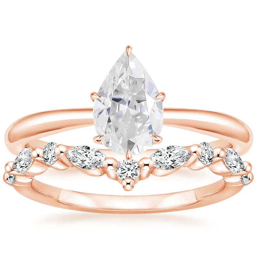 14KR Moissanite Freesia Ring with Curved Versailles Diamond Ring, top view