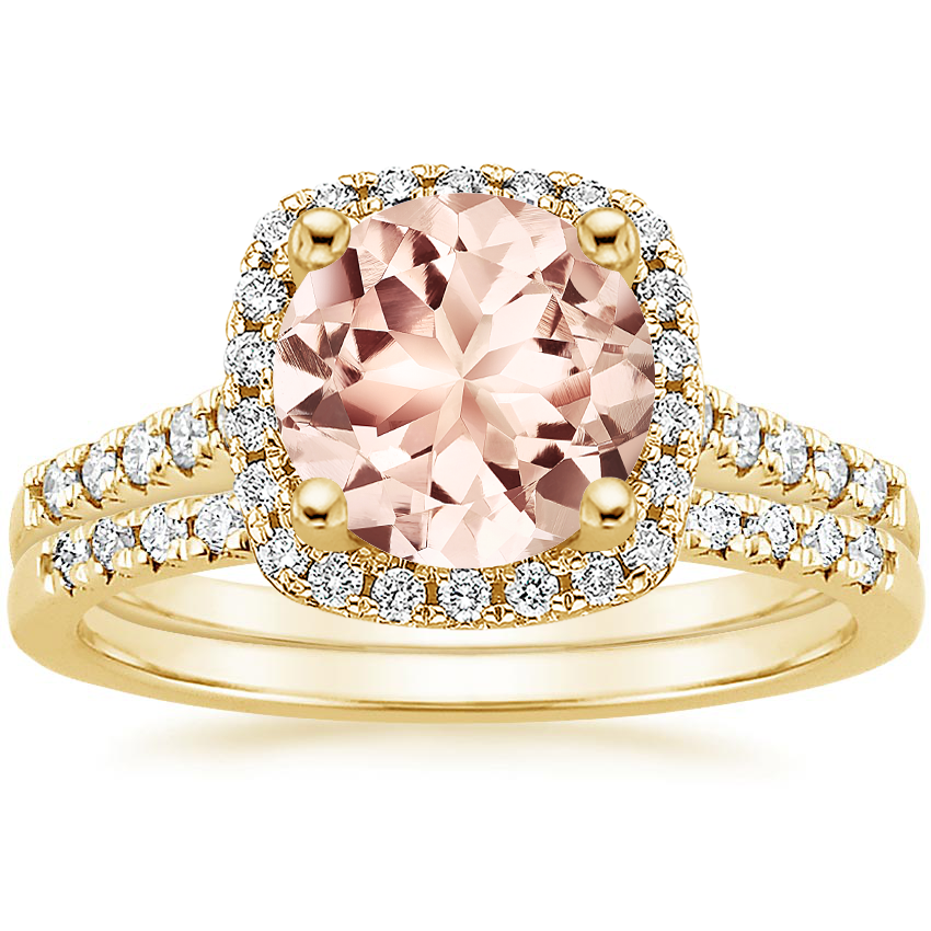 18KY Morganite Odessa Diamond Ring (1/5 ct. tw.) with Sonora Diamond Ring (1/8 ct. tw.), top view