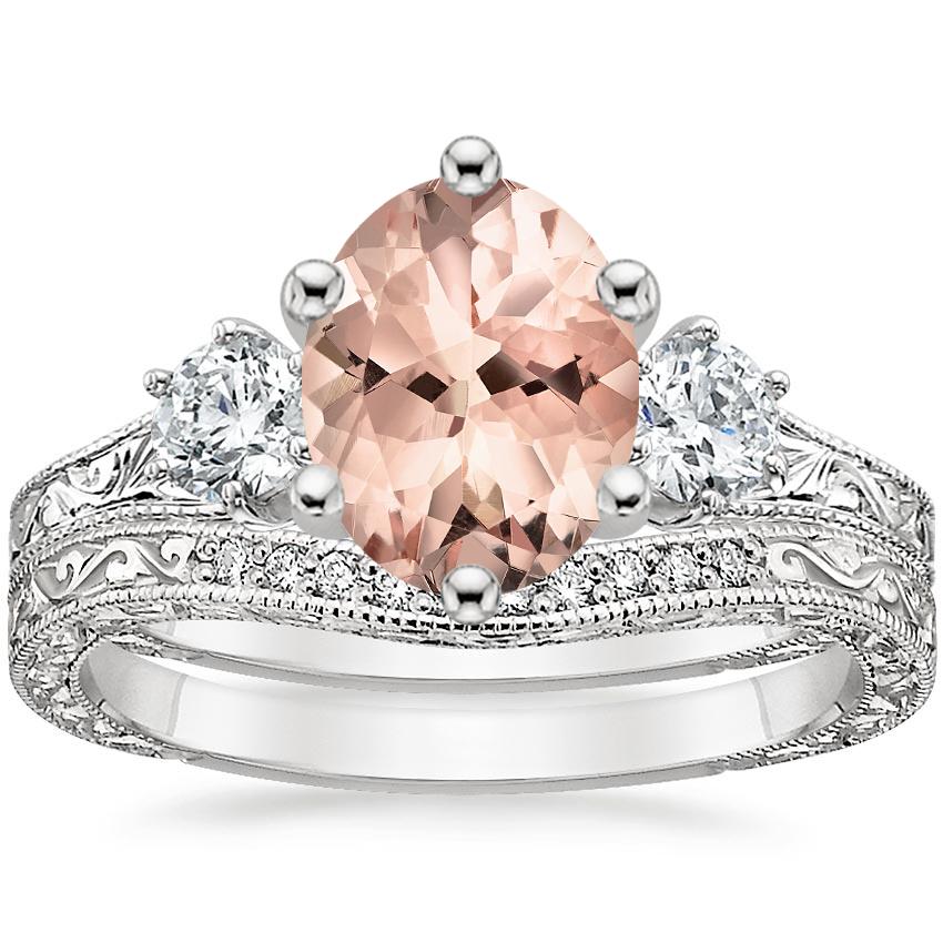 18KW Morganite Three Stone Hudson Bridal Set (1/3 ct. tw.), top view