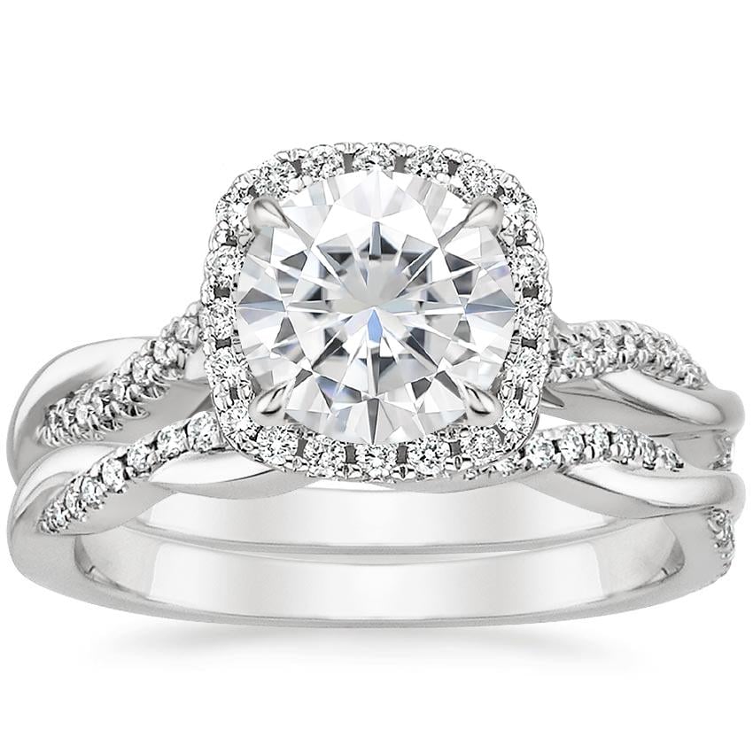 18KW Moissanite Petite Twisted Vine Halo Diamond Bridal Set (1/3 ct. tw.), top view