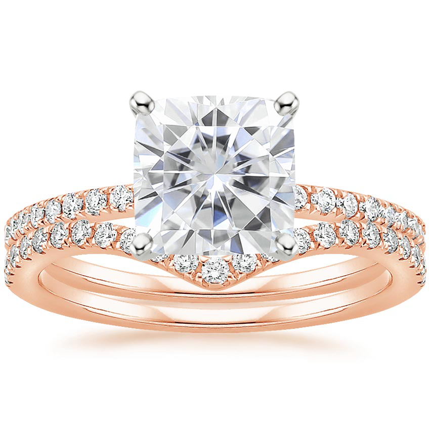 14KR Moissanite Ballad Diamond Ring (1/8 ct. tw.) with Flair Diamond Ring (1/6 ct. tw.), top view