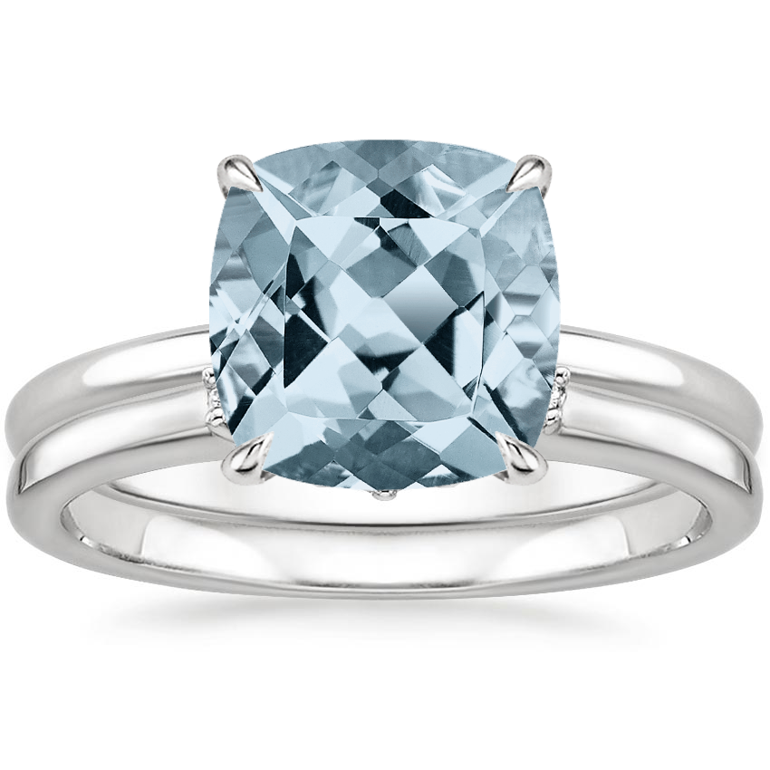 PT Aquamarine Elodie Ring with Crescent Diamond Ring, top view
