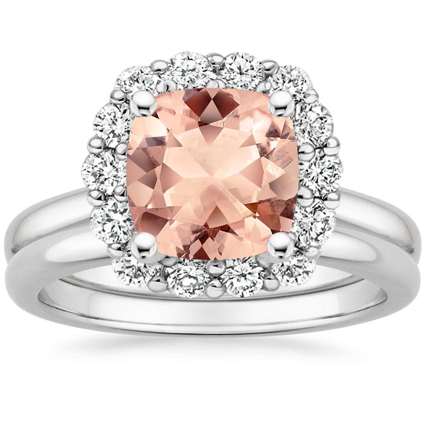 18KW Morganite Lotus Flower Diamond Bridal Set (1/4 ct. tw.), top view