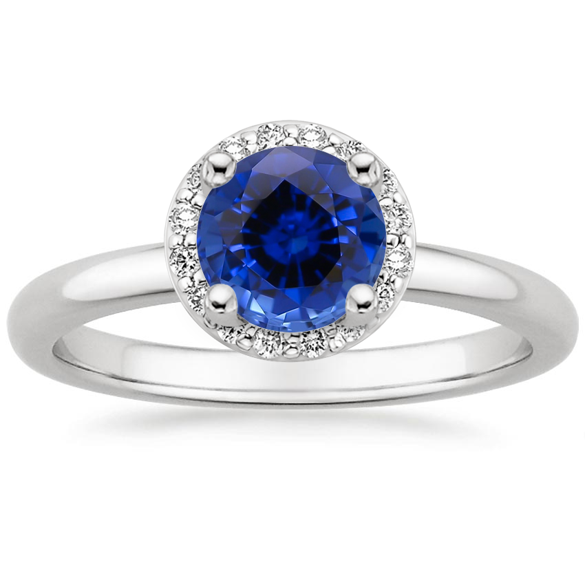 Sapphire Halo Diamond Ring (1/6 ct. tw.) in 18K White Gold