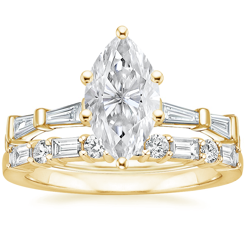 18K Yellow Gold Memoir Baguette Diamond Ring 1 2 ct. tw. with