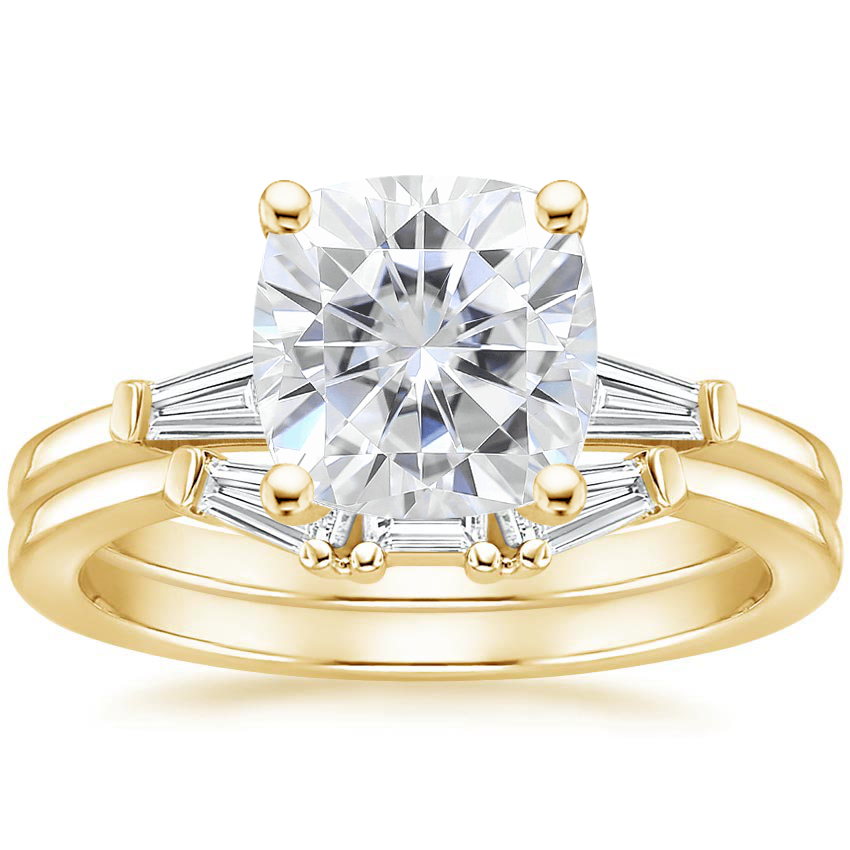 18KY Moissanite Tapered Baguette Diamond Bridal Set, top view