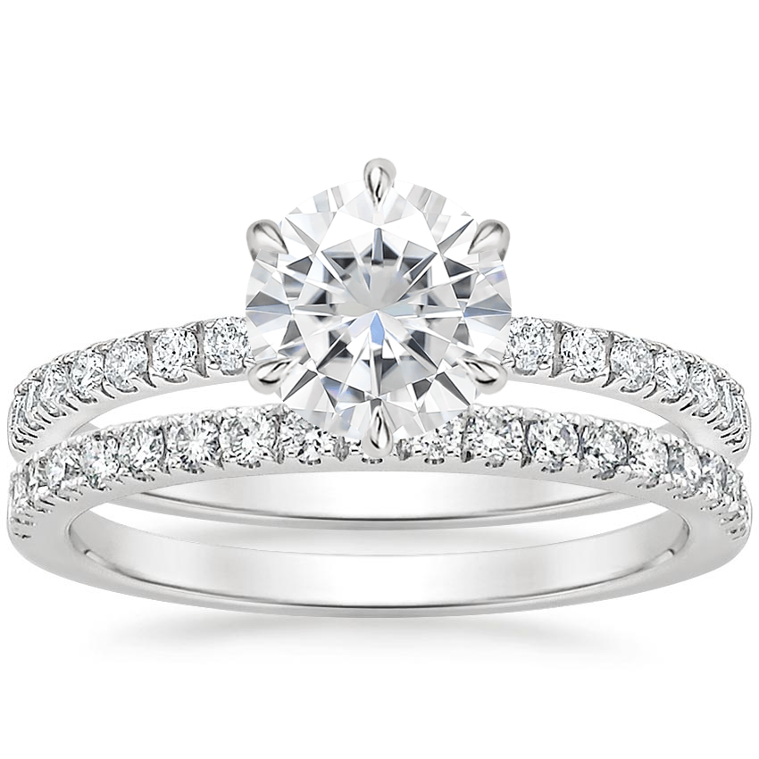 18KW Moissanite Bliss Diamond Ring (1/6 ct. tw.) with Bliss Diamond Ring (1/5 ct. tw.), top view