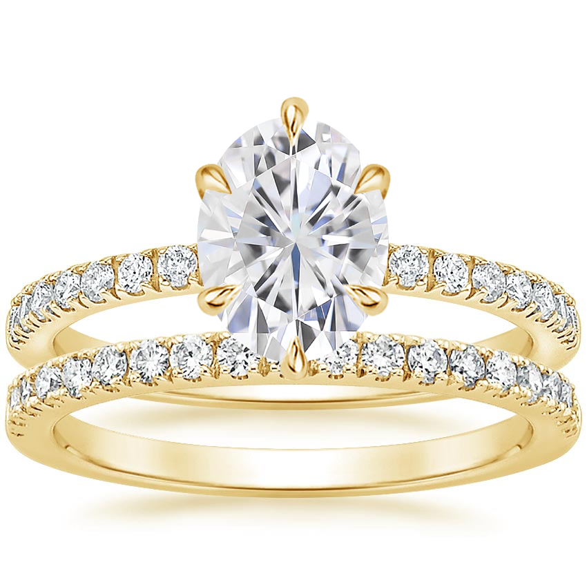 18KY Moissanite Bliss Diamond Ring (1/6 ct. tw.) with Bliss Diamond Ring (1/5 ct. tw.), top view