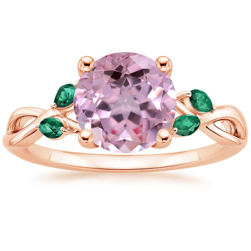 14K Rose Gold Willow Ring With Lab Emerald Accents, large top view
