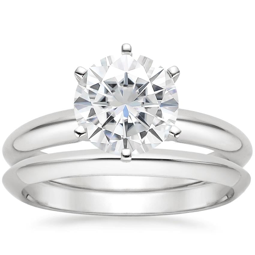 18KW Moissanite Six-Prong Classic Bridal Set, top view