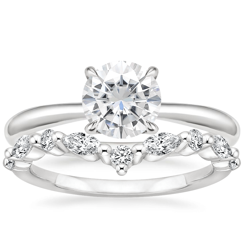 18KW Moissanite Freesia Ring with Curved Versailles Diamond Ring, top view