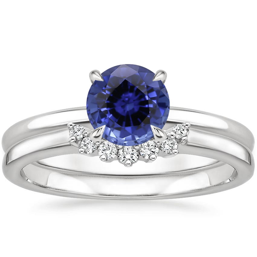 18KW Sapphire Elodie Ring with Crescent Diamond Ring, top view