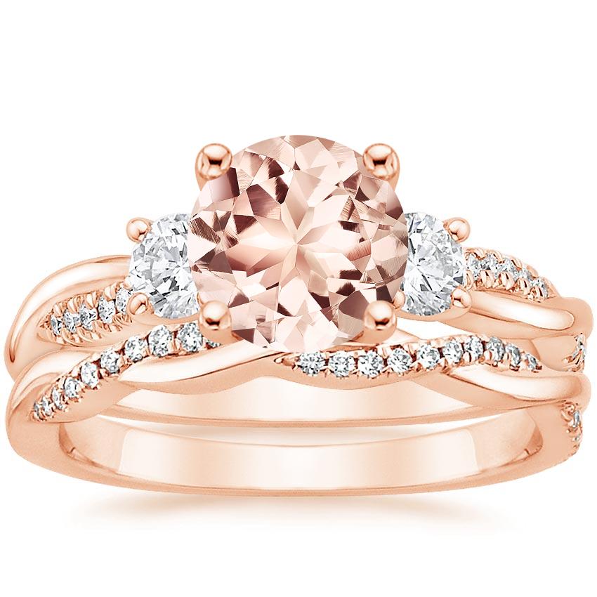 14KR Morganite Three Stone Petite Twisted Vine Diamond Bridal Set (1/2 ct. tw.), top view