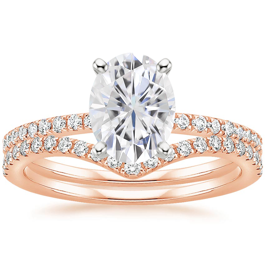 14KR Moissanite Ballad Diamond Ring (1/8 ct. tw.) with Flair Diamond Ring (1/6 ct. tw.), top view