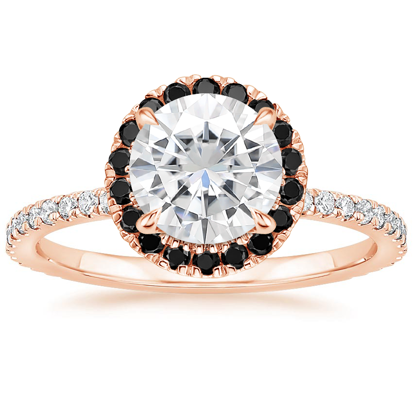 Rose Gold Moissanite Waverly Diamond Ring with Black Diamond Accents