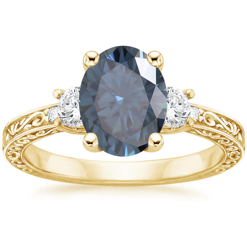 18K Yellow Gold Antique Scroll Engraved Three Stone Diamond Ring (1/3 ct. tw.), large top view