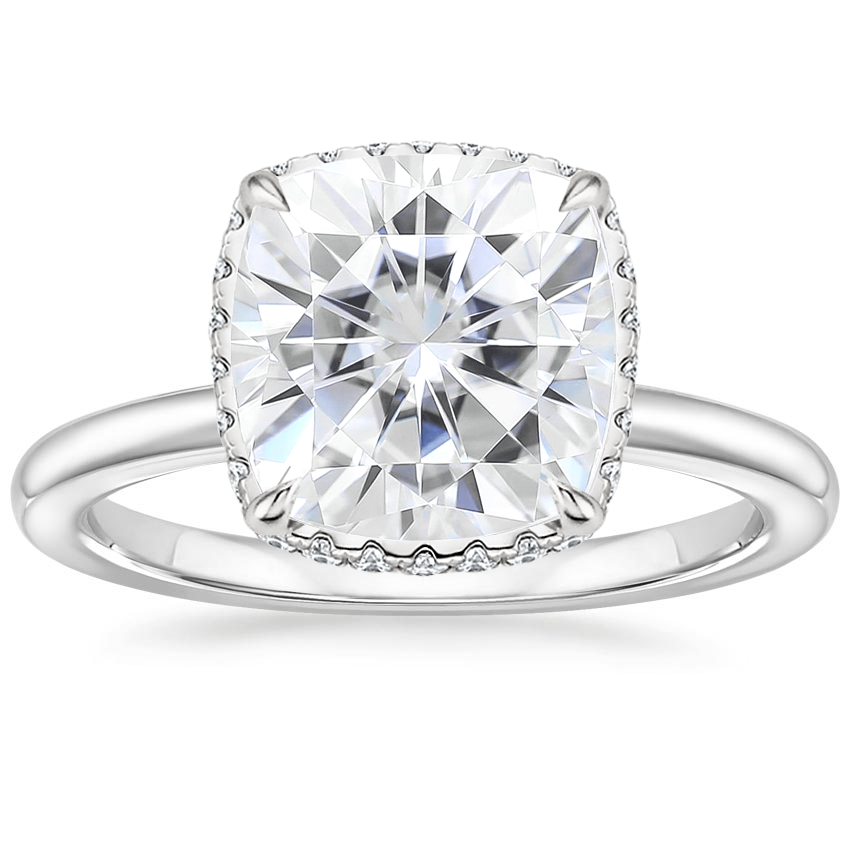 Moissanite Double Hidden Halo Diamond Ring (1/6 ct. tw.) in 18K White Gold