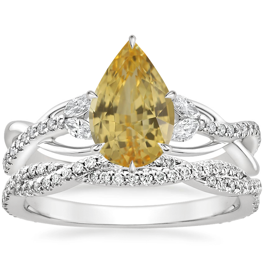 18K White Gold Garland Diamond Ring with Petite Luxe Twisted Vine Diamond Ring (1/4 ct. tw.)