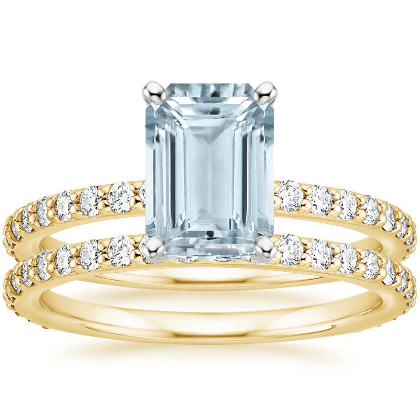 18KY Aquamarine Luxe Petite Shared Prong Diamond Bridal Set (3/4 ct. tw.), top view