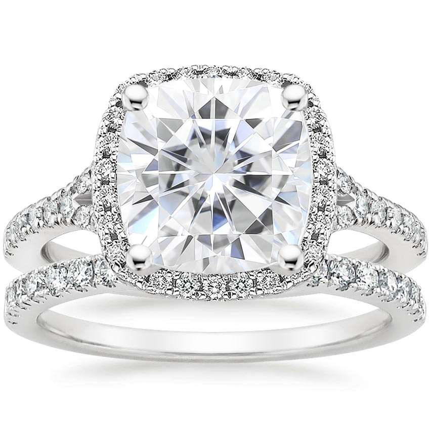 PT Moissanite Joy Diamond Ring (1/3 ct. tw.) with Bliss Diamond Ring (1/5 ct. tw.), top view