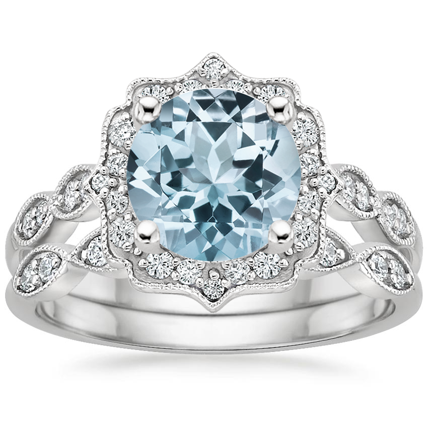 18KW Aquamarine Cadenza Halo Diamond Bridal Set (1/4 ct. tw.), top view