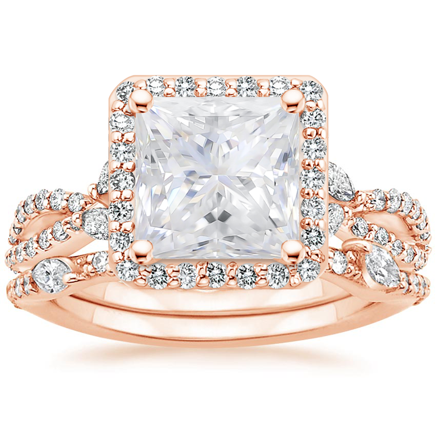 14KR Moissanite Luxe Willow Halo Diamond Bridal Set (5/8 ct. tw.), top view