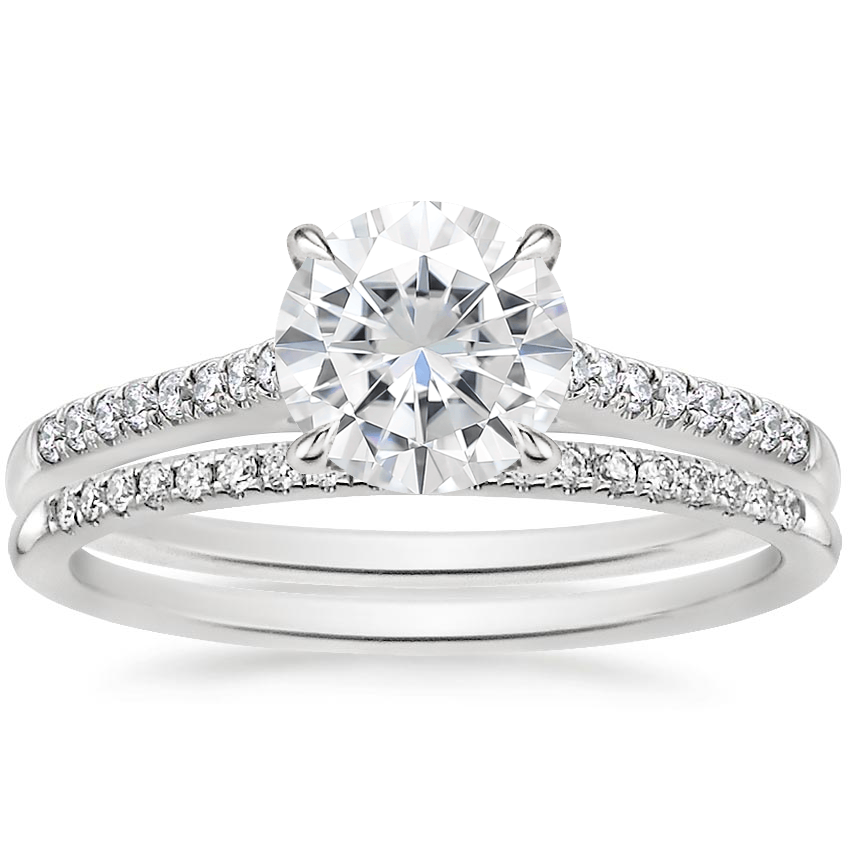 18KW Moissanite Lissome Diamond Ring (1/10 ct. tw.) with Whisper Diamond Ring, top view