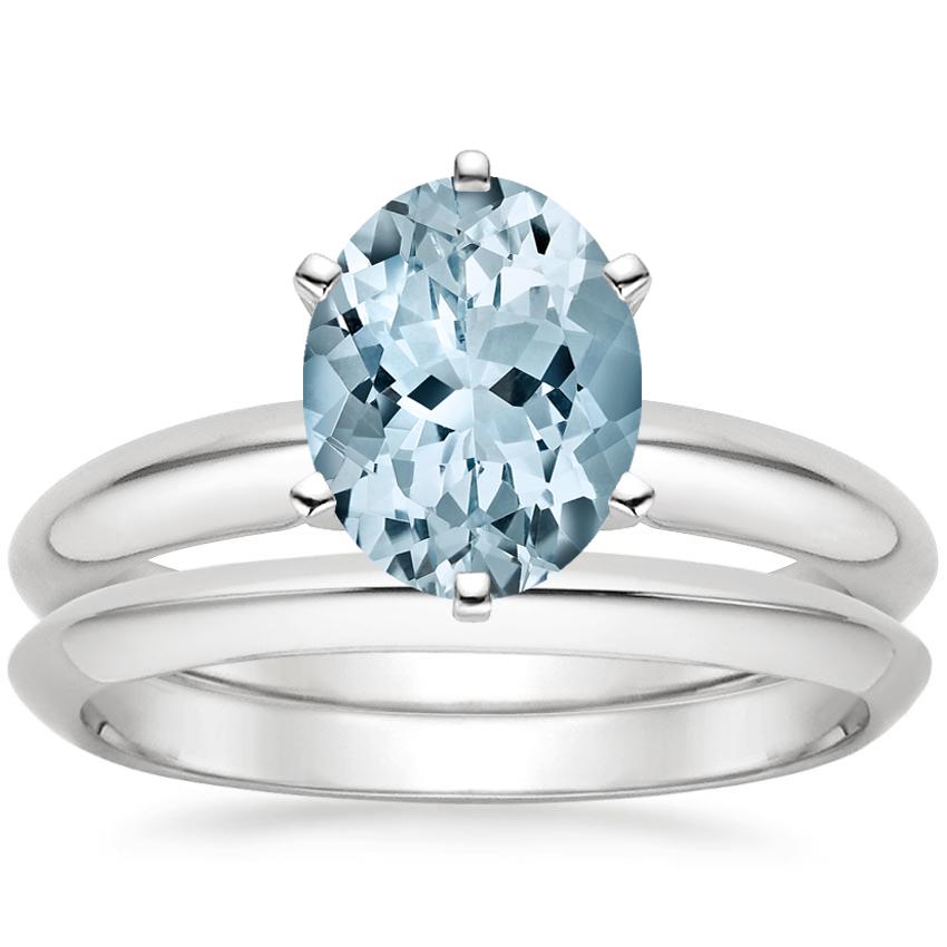 18KW Aquamarine Six-Prong Classic Bridal Set, top view