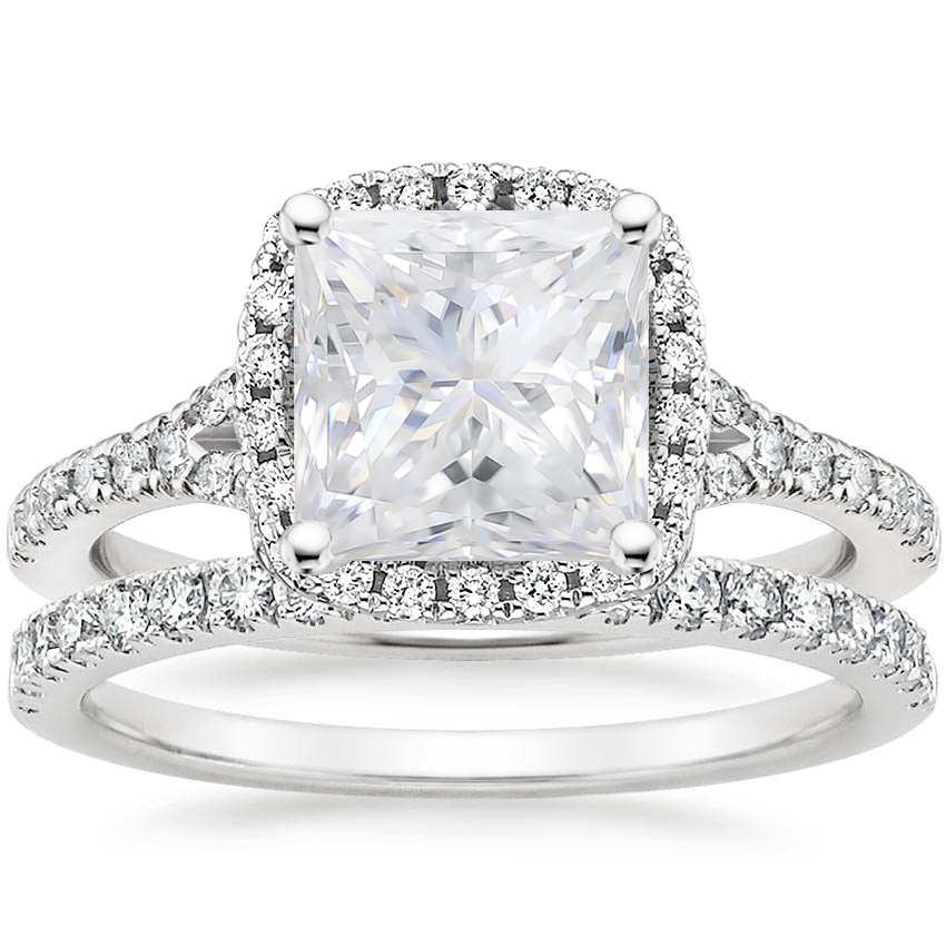 18KW Moissanite Joy Diamond Ring (1/3 ct. tw.) with Bliss Diamond Ring (1/5 ct. tw.), top view