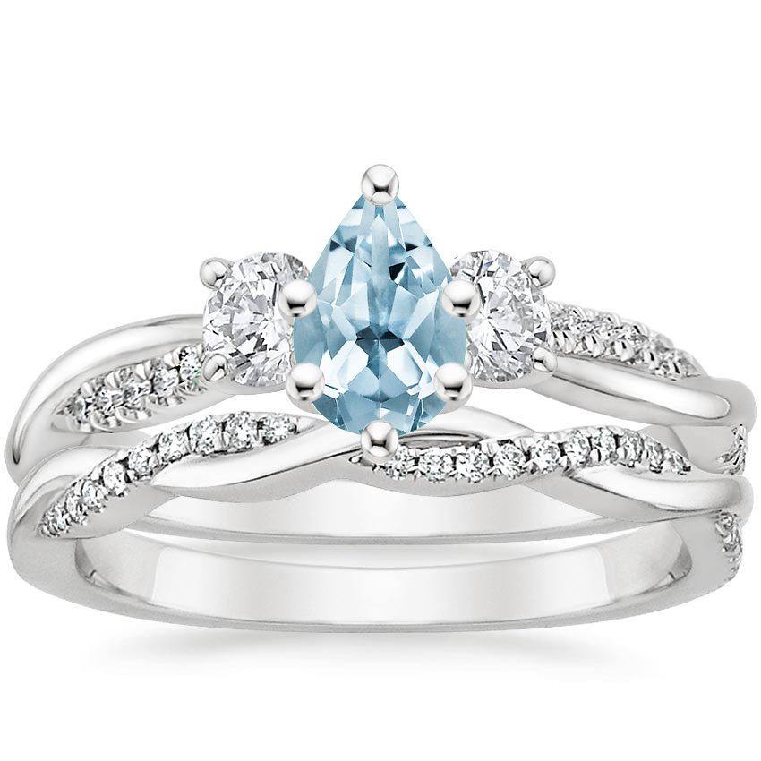 PT Aquamarine Three Stone Petite Twisted Vine Diamond Bridal Set (1/2 ct. tw.), top view