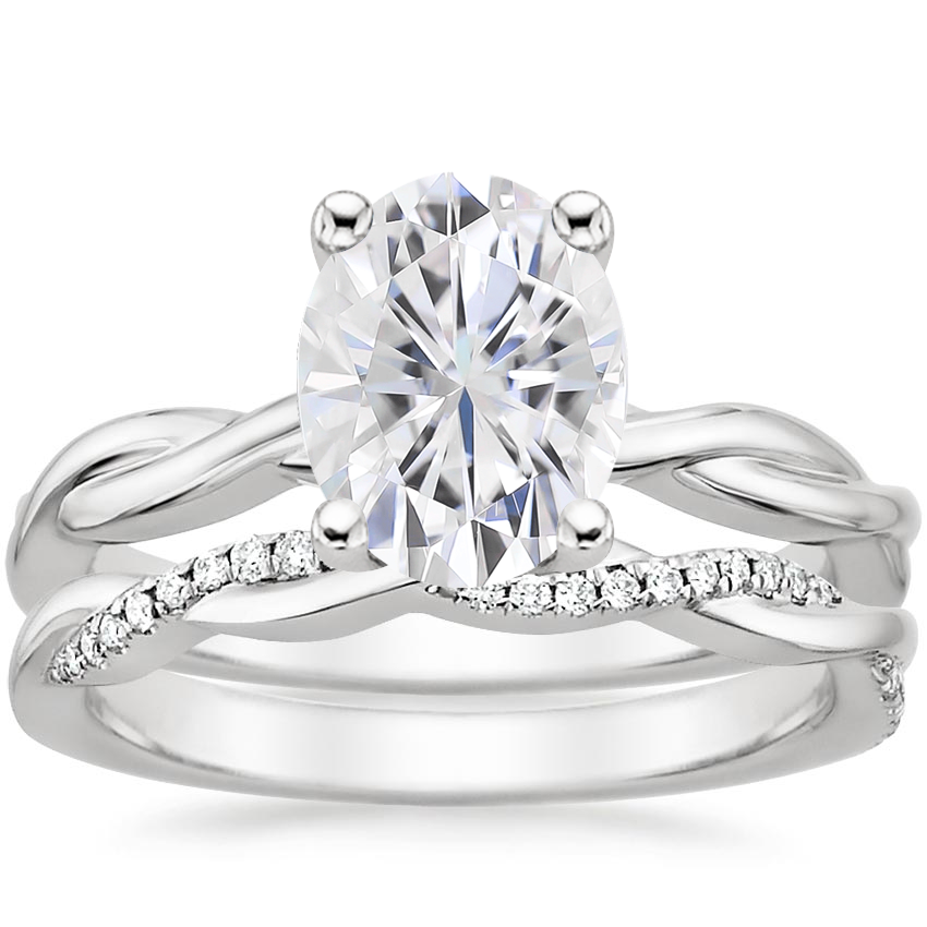 PT Moissanite Twisted Vine Ring with Petite Twisted Vine Diamond Ring (1/8 ct. tw.), top view