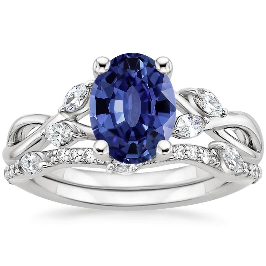 PT Sapphire Willow Diamond Ring (1/8 ct. tw.) with Luxe Willow Diamond Wedding Ring (1/5 ct. tw.), top view