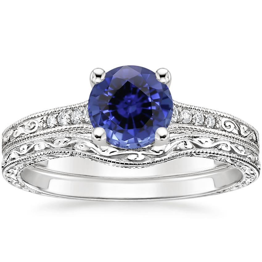 18KW Sapphire Contoured Luxe Hudson Diamond Bridal Set, top view