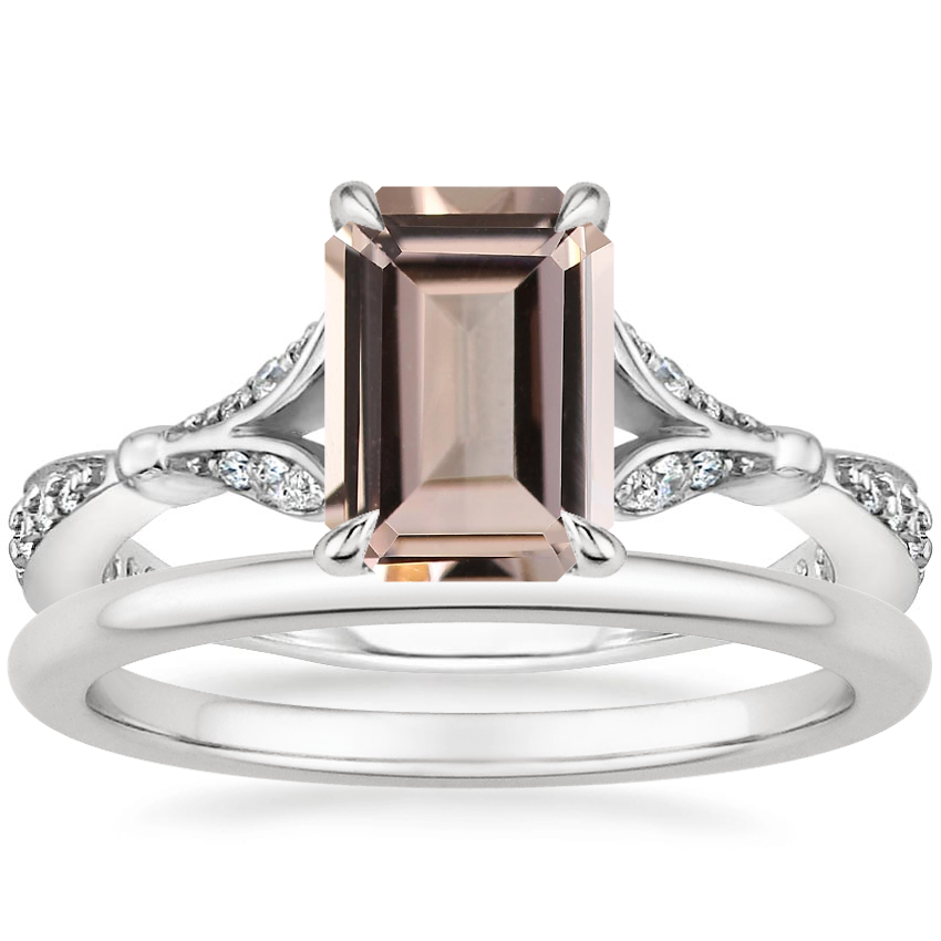 18K White Gold Zinnia Diamond Ring (1/3 ct. tw.) with Petite Comfort Fit Wedding Ring