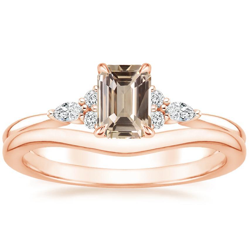 14K Rose Gold Nadia Diamond Ring with Petite Curved Wedding Ring