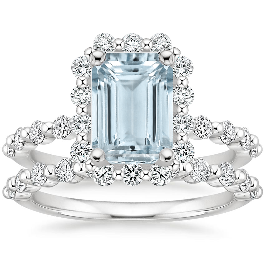 18KW Aquamarine Marseille Halo Diamond Bridal Set (3/4 ct. tw.), top view