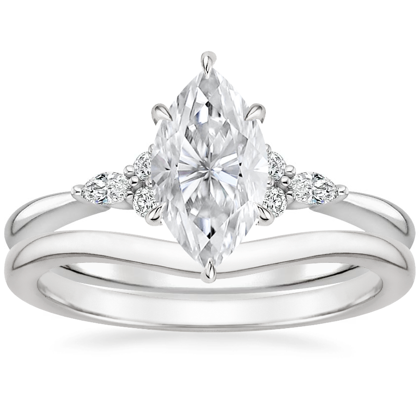 18K White Gold Nadia Diamond Ring with Petite Curved Wedding Ring
