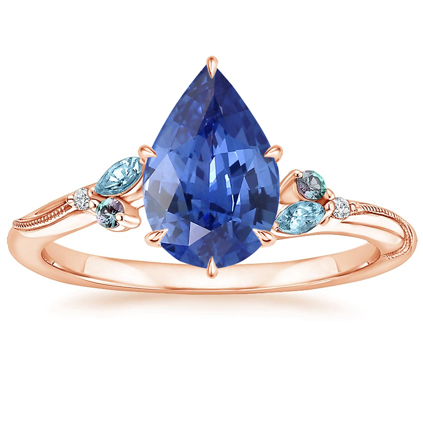 14K Rose Gold Camellia Indigo Milgrain Ring, large top view